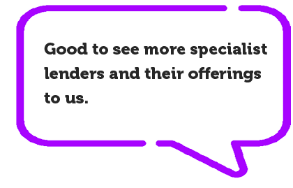 Testimonials | Purple speech bubble with attendee testimonial inside