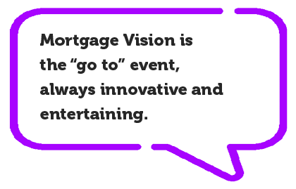 Testimonials | Purple speech bubble with attendee testimonial inside